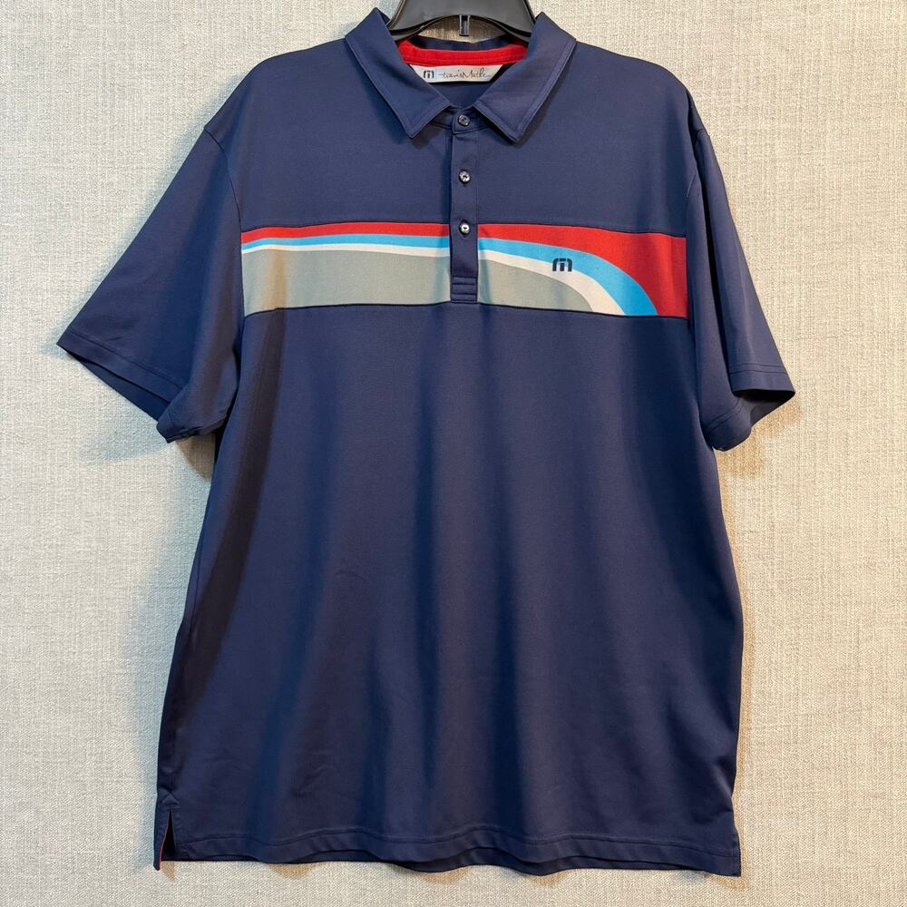 Travis Mathew Mens XL Navy Performance Polo Golf Logo Preppy